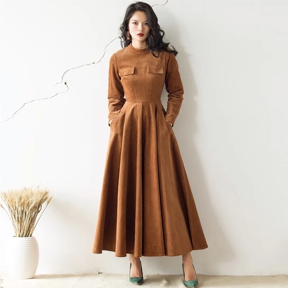 verragee Dresses & Skirts - ✅A-line Maxi Mandarin collar Pocket Retro Dress